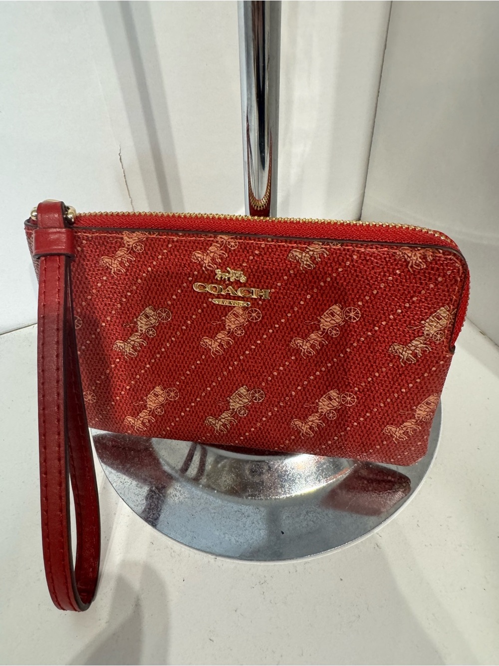 Coach Red Signature Coach Carriage Wristlet